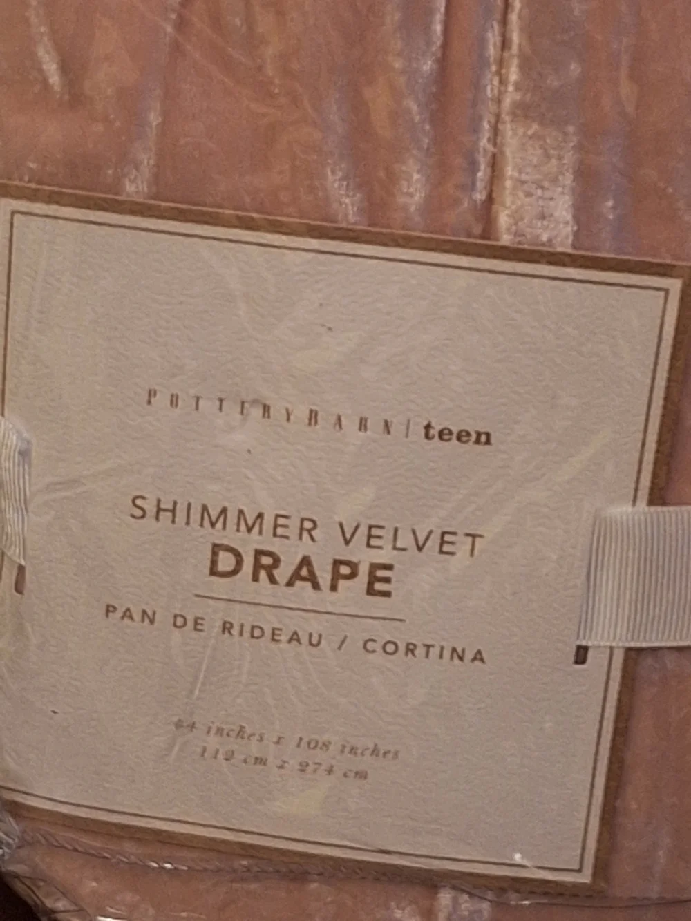 Pottery Barn Blush Pink Shimmer Velvet Ribbed Drape.